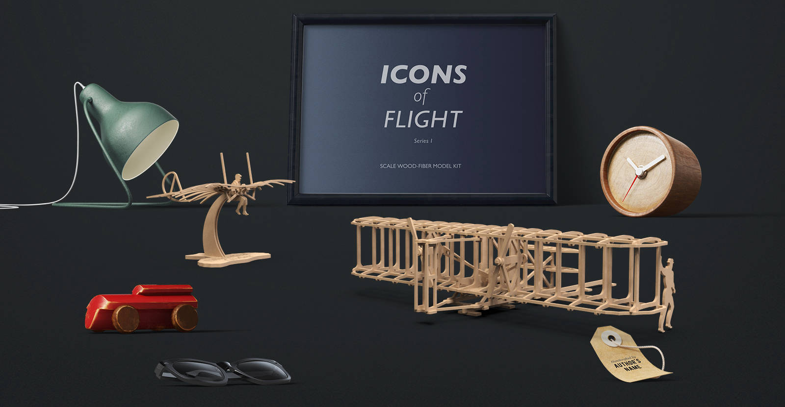 Icons of Flight digital launch visual on a dark studio background